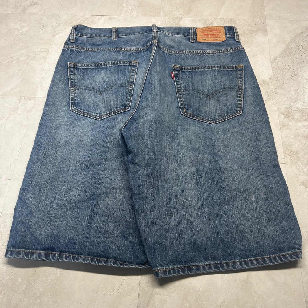 Levis 569 Denim Shorts Blue Mens 38 Loose Straight Baggy Jorts Skater Streetwear